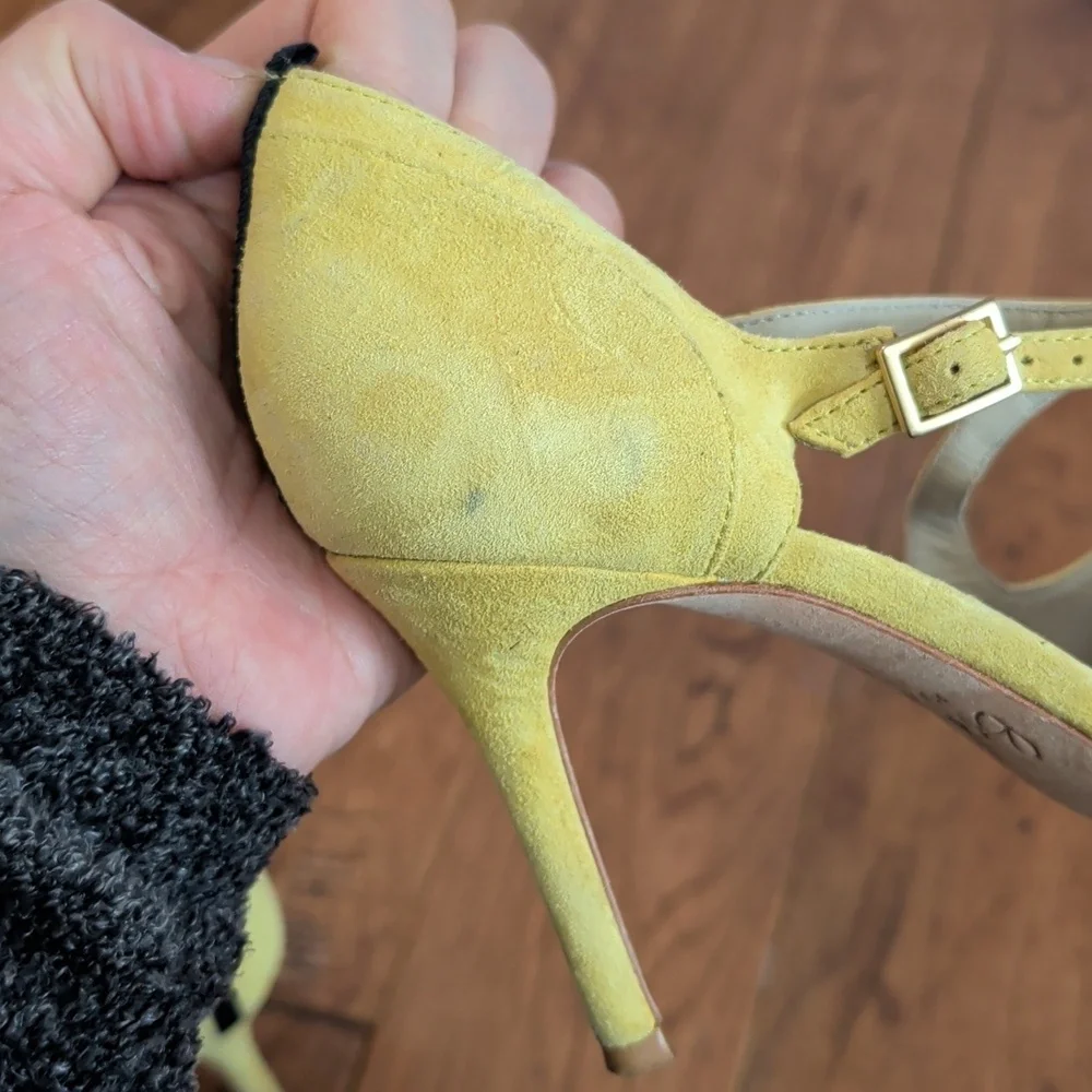 Boden Trisha Yellow and Black Polka Dot Cowhide Pointy Toe Strappy Heels - Picture 8 of 16